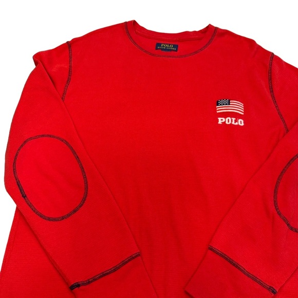 Polo Ralph Lauren Waffle Knit Shirt Mens Sz XL USA flag Red Long Sleeve - Picture 1 of 8